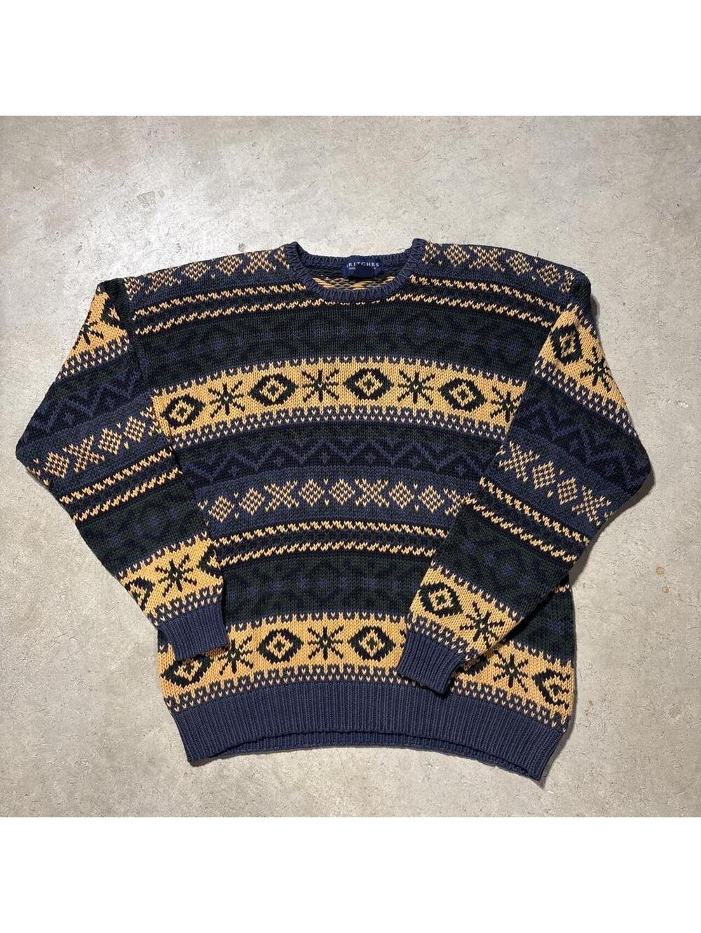 Vintage 90s Britches Great Outdoors Fair Isle Sweater Mens XL Navy Yellow Knit